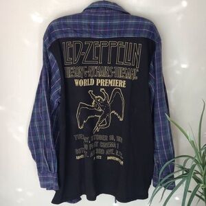 Vintage Led Zeppelin purple plaid reworked button up flannel oversized band tee